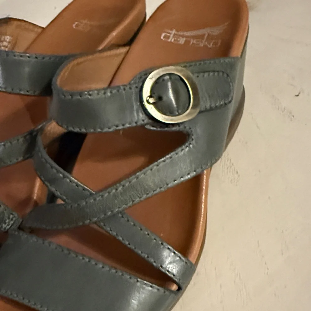 Dansko Ana Blue Leather Strappy Wedge Sandals 37 $150